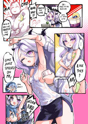 Rule 34 | ..., 1boy, 2girls, absurdres, ahoge, ako (blue archive), armpits, doodle sensei (blue archive), black horns, black skirt, blue archive, blush, breasts, comic, commentary, covered erect nipples, demon girl, demon horns, demon wings, english commentary, english text, female pervert, food, forehead, fruit, gun, hair between eyes, hairband, halo, highres, hina (blue archive), hm (hmongt), holding, holding gun, holding weapon, horns, licking, lime (fruit), long hair, long sleeves, machine gun, medium breasts, mg42, multiple girls, multiple horns, parted bangs, parted lips, pencil skirt, pervert, ponytail, presenting armpit, purple eyes, sensei (blue archive), shirt, side slit, sideboob, sidelocks, skirt, sleeveless, sleeveless shirt, squeezing, weapon, white hair, white shirt, wings, you&#039;re doing it wrong