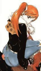 Rule 34 | 1girl, ass, bleach, buttjob, buttjob over clothes, denim, huge ass, inoue orihime, jeans, looking at viewer, pants, penis, tight clothes, tight pants, uncensored