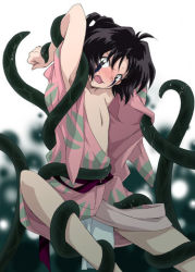 Rule 34 | 1boy, blush, forced, inuyasha, jakotsu (inuyasha), japanese clothes, kimono, lowres, male focus, rape, solo, spread legs, tentacles, tentacles, tentacles on male, undressing