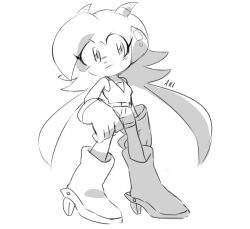Rule 34 | 1girl, bad id, bad twitter id, boots, dragon girl, dragon horns, eyelashes, freedom planet, furry, furry female, galaxytrail, gloves, greyscale, headgear, high heel boots, high heels, horns, jeto (jetopyon), looking at viewer, monochrome, sash lilac, sketch, solo, standing, twintails, unitard