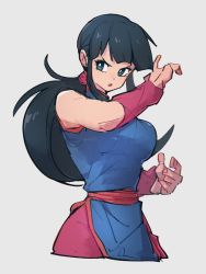 Rule 34 | 1girl, black eyes, black hair, blue dress, chi-chi (dragon ball), china dress, chinese clothes, dragon ball, dragon ball (classic), dress, grey background, kemachiku, long hair, looking at viewer, simple background, solo
