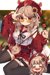 Rule 34 | 1girl, ahoge, aridonall, brown hair, commission, corrupted twitter file, glasses, highres, looking at viewer, nail polish, original, red eyes, red nails, round eyewear, short hair, sitting, solo, wariza