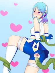Rule 34 | 1girl, absurdres, anal, blue background, highres, magical girl, minato mio, official alternate costume, tentacles, toma soni (ikabei), vine tentacle