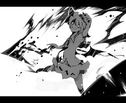 Rule 34 | 1girl, bat wings, dress, female focus, greyscale, hat, layered dress, letterboxed, looking at viewer, mob cap, monochrome, puffy short sleeves, puffy sleeves, remilia scarlet, shimadoriru, short sleeves, simple background, solo, touhou, white background, wings