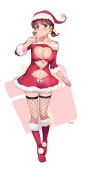 Rule 34 | 10s, 1girl, alcohol, artist name, bad id, bad pixiv id, bare shoulders, blush, boots, bow, box, breasts, brown hair, buckle, christmas, cleavage, cleavage cutout, closed mouth, clothing cutout, cup, dress, drinking glass, fingernails, fishnet thighhighs, fishnets, front-tie top, full body, fur-trimmed boots, fur trim, gift, gift box, glint, hair bow, hat, heart, highres, holding, knee boots, lipstick, long sleeves, looking at viewer, low twintails, makeup, medium breasts, mery (yangmalgage), nail polish, navel, navel cutout, osomatsu-kun, osomatsu-san, osomatsu (series), pink nails, pom pom (clothes), pouring, red dress, red footwear, red hat, ribbon, santa boots, santa costume, santa hat, short dress, short twintails, simple background, skindentation, smile, solo, standing, stomach, thighhighs, twintails, underboob, white background, white bow, wine glass, wrist ribbon, yellow bow, yowai totoko, zettai ryouiki