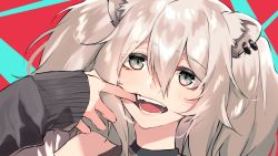 Rule 34 | 1girl, animal ear fluff, animal ears, black jacket, commentary, ear piercing, english commentary, fangs, finger in own mouth, fur trim, grey eyes, halterneck, highres, hololive, jacket, light blush, lion ears, lion girl, looking at viewer, mouth pull, piercing, shishiro botan, shishiro botan (1st costume), sleeves past wrists, smile, solo, virtual youtuber, wann!