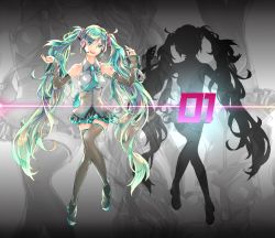Rule 34 | 1girl, aqua eyes, aqua hair, bad id, bad pixiv id, boots, detached sleeves, ena1215, hatsune miku, headset, long hair, necktie, skirt, solo, thigh boots, thighhighs, twintails, very long hair, vocaloid, zoom layer