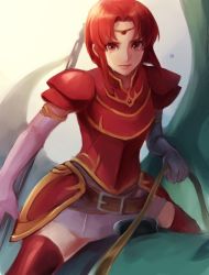 Rule 34 | 1girl, armor, bad id, bad pixiv id, belt, crying, dragon, fire emblem, fire emblem: the binding blade, gloves, lotter75, melady (fire emblem), nintendo, polearm, red armor, red eyes, red hair, solo, spear, tiara, weapon, wings