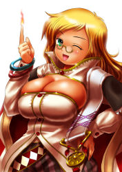 Rule 34 | 1990s (style), 1girl, 7th dragon, 7th dragon (series), blonde hair, bracelet, breasts, cleavage, final fantasy, final fantasy iii, glasses, gox, green eyes, huge breasts, jewelry, long hair, mage (7th dragon), medal, medallion, moriichi, retro artstyle, robe, solo, vanessa (7th dragon)