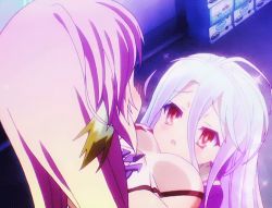 Rule 34 | 10s, 2girls, age difference, animated, animated gif, blush, breasts, child, halo, hug, jibril (no game no life), lowres, multiple girls, no game no life, onee-loli, pink hair, shiro (no game no life), silver hair, yuri