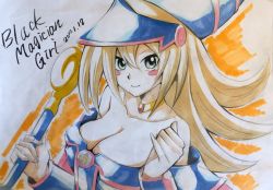 Rule 34 | 1girl, blonde hair, breasts, dark magician girl, duel monster, female focus, highres, large breasts, long hair, looking at viewer, magical girl, photo (medium), smile, solo, traditional media, yu-gi-oh!