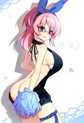 Rule 34 | 1girl, 2017, artist name, ass, backless dress, backless outfit, bad id, bad pixiv id, bare back, bare shoulders, black-framed eyewear, black dress, black sweater, blue bow, blue ribbon, blush, bow, bra, breasts, butt crack, character name, closed mouth, dated, dress, female focus, from behind, from side, glasses, hair ribbon, hairband, halterneck, heart, heart-shaped pupils, highres, lace, lace-trimmed bra, lace trim, large breasts, leg ribbon, looking at viewer, meme attire, neet cangshu, no panties, pink hair, pom pom (clothes), ponytail, ranger (warship girls r), ribbed sweater, ribbon, semi-rimless eyewear, sideboob, sidelocks, smile, solo, sweater, sweater dress, symbol-shaped pupils, turtleneck, turtleneck sweater, underwear, uss ranger (cv-4), virgin killer sweater, warship girls r, white bra