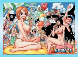 Rule 34 | 2girls, 6+boys, @ @, abs, bird, black eyes, black hair, blue hair, breasts, brook (one piece), chain, cigarette, facial scar, food, franky (one piece), gold chain, green hair, heart, heart-shaped pupils, highres, ice cream, ice cream cone, monkey d. luffy, multiple boys, multiple girls, nami (one piece), nico robin, nipples, nude filter, oda eiichirou, one piece, orange hair, pectorals, roronoa zoro, sanji (one piece), scar, scar on cheek, scar on chest, scar on face, scar on stomach, seagull, short hair, symbol-shaped pupils, tagme, third-party edit, tongue, tongue out, tony tony chopper, usopp, water slide, wet, wet hair