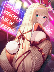 Rule 34 | 1girl, 2023, :p, akai haato, animal ears, ass, backless leotard, blue eyes, blush, boots, bow, breast press, breasts, fake animal ears, fishnet pantyhose, fishnets, from behind, hair ribbon, happy new year, highres, hololive, knee boots, large breasts, leotard, long hair, magowasabi, neon lights, new year, one side up, pantyhose, rabbit ears, rabbit tail, red bow, red leotard, red ribbon, ribbon, sideboob, signature, solo, squatting, tail, tongue, tongue out, twitter username, very long hair, virtual youtuber