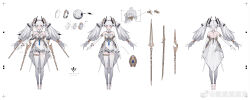Rule 34 | 1girl, absurdres, bare shoulders, bracelet, brooch, character sheet, chinese commentary, commentary, cropped torso, cross, cross earrings, crossed bangs, cuicuijiao, detached collar, detached sleeves, dress, earrings, floating, floating hair ornament, floating object, floating weapon, full body, gloves, gold trim, gradient legwear, grey thighhighs, hair ornament, highres, hoop earrings, jewelry, logo, luna: laurel (fiery moon) (punishing: gray raven), luna: laurel (punishing: gray raven), luna (punishing: gray raven), multiple views, necklace, no shoes, off-shoulder dress, off shoulder, official alternate costume, orb, polearm, punishing: gray raven, short dress, simple background, spear, sword, thighhighs, toeless legwear, translated, twintails, weapon, weibo logo, weibo watermark, white background, white dress, white gloves, white thighhighs, zettai ryouiki