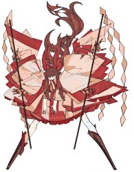 Rule 34 | 1girl, absurdres, adapted costume, boots, bow, brown hair, cubism, detached sleeves, extra arms, floating hair, geometric pattern, gohei, hair bow, hair tubes, hakurei reimu, harano kaguyama, highres, in mouth, knee boots, long hair, nontraditional miko, ofuda, red bow, red skirt, skirt, solo, spread legs, standing, touhou, very long sleeves, white background, wide sleeves, yellow neckwear