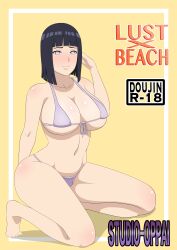 Rule 34 | 1girl, absurdres, bare shoulders, black hair, blush, bob cut, boruto: naruto next generations, bra, breasts, cleavage, closed mouth, highres, hyuuga hinata, large breasts, mature female, naruto (series), navel, panties, pupiless eyes, short hair, smile, solo, studio oppai, swimsuit, tagme, thighs, underwear