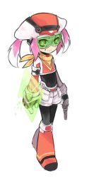 Rule 34 | 1girl, arm cannon, beam shield, boots, call (mighty no. 9), goggles, hat, knee boots, long hair, mighty no. 9, pink hair, robot, shadow2810, shield, smile, solo, twintails, weapon