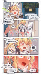 Rule 34 | 2girls, 4koma, :d, ;d, ^ ^, aningay, black gloves, blonde hair, blush, closed eyes, collared shirt, comic, fingerless gloves, full-length mirror, fur hat, girls&#039; frontline, gloves, hair between eyes, hands on own hips, hat, heart, heart in mouth, highres, index finger raised, jacket, jacket on shoulders, korean text, long hair, mirror, mod3 (girls&#039; frontline), multiple girls, nagant revolver (girls&#039; frontline), nagant revolver (mod3) (girls&#039; frontline), nose blush, one eye closed, open mouth, ponytail, red eyes, scarf, shirt, smile, sv-98 (girls&#039; frontline), sv-98 (mod3) (girls&#039; frontline), teardrop, translation request, very long hair, wavy mouth, white headwear, white jacket, white scarf, white shirt