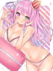 Rule 34 | 1girl, :p, alternate breast size, blush, bra, breasts, candy, candy hair ornament, cleavage, collarbone, commentary request, food, food-themed hair ornament, hair ornament, heterochromia, highres, himemori luna, hololive, large breasts, lollipop, long hair, looking at viewer, mi taro333, navel, panties, pink hair, solo, tongue, tongue out, underwear, virtual youtuber