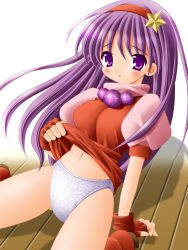 Rule 34 | 1girl, asamiya athena, clothes lift, fingerless gloves, gloves, hair ornament, hairband, long hair, no pants, panties, purple hair, red hairband, skirt, skirt lift, snk, solo, star (symbol), star hair ornament, the king of fighters, underwear, white panties