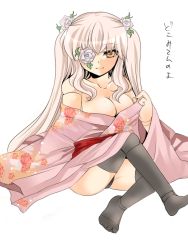 Rule 34 | 00s, 1girl, black panties, breasts, cleavage, doll joints, japanese clothes, joints, kimono, kirakishou, large breasts, long hair, n-mix, panties, rozen maiden, solo, striped clothes, striped panties, thighhighs, translation request, underwear