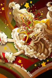 Rule 34 | 10s, 1girl, 2012, bad id, bad pixiv id, bell, blonde hair, box, dated, dollyly21, dress, gloves, highres, long hair, merry christmas, original, solo, star (symbol), very long hair, yellow dress, yellow eyes