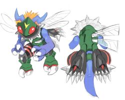Rule 34 | claws, digimon, dinobeemon, fusion, highres, simple background, solo, spikes, white background