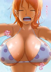 Rule 34 | bikini, breasts, highres, large breasts, nami (one piece), one piece, panting, swimsuit