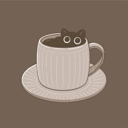Rule 34 | animal, animal focus, black cat, brown hair, cat, commentary request, cup, flat color, highres, iguana taisa, looking at viewer, no humans, original, saucer, simple background, solo