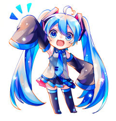 Rule 34 | 1girl, :3, :d, absurdly long hair, ahoge, black footwear, black skirt, blouse, blue eyes, blue hair, boots, chibi, detached sleeves, fang, frilled shirt, frilled shirt collar, frills, grey shirt, hair between eyes, hatsune miku, heart, heart ahoge, highres, long hair, looking at viewer, notice lines, open mouth, pleated skirt, shirayuki towa, shirt, simple background, skirt, sleeves past fingers, sleeves past wrists, smile, solo, star (symbol), thigh boots, thighhighs, very long hair, vocaloid, white background