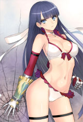 Rule 34 | 1girl, absurdres, bare shoulders, bikini, blue eyes, blue hair, breasts, choker, cleavage, clenched hand, collarbone, covered erect nipples, crack, cracked wall, earrings, elbow gloves, fate/grand order, fate (series), gauntlets, gloves, hand on wall, highres, jewelry, long hair, looking at viewer, martha (fate), martha (swimsuit ruler) (fate), martha (swimsuit ruler) (third ascension) (fate), medium breasts, navel, necklace, rosary, scan, serious, shiny skin, solo, swimsuit, thigh strap, tony taka, very long hair, white bikini
