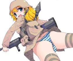 Rule 34 | 1girl, atsumuchi, call of duty, call of duty 4, duplicate, genderswap, genderswap (mtf), gun, hisakawa chin, military, military uniform, panties, paul jackson, rifle, rocket launcher, rpg, rpg-7, rpg (weapon), simple background, sketch, solo, striped clothes, striped panties, striped thighhighs, thighhighs, underwear, uniform, weapon, white background