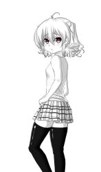 Rule 34 | 1girl, bad id, bad pixiv id, contemporary, female focus, greyscale, highres, looking back, magister, monochrome, onozuka komachi, red eyes, short hair, solo, spot color, thighhighs, touhou, aged down, zettai ryouiki