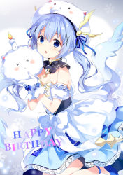 Rule 34 | 1girl, angora rabbit, animal, black collar, blue eyes, blue footwear, blue hair, blue skirt, blush, burning, candle, character hat, chestnut mouth, chiyingzai, collar, commentary request, detached collar, detached sleeves, fire, frilled skirt, frills, gloves, gochuumon wa usagi desu ka?, hair between eyes, hair ornament, happy birthday, hat, highres, holding, holding animal, kafuu chino, long hair, parted lips, puffy short sleeves, puffy sleeves, rabbit, shirt, shoes, short sleeves, sidelocks, skirt, tippy (gochiusa), twintails, very long hair, white gloves, white hat, white shirt, white sleeves, x hair ornament