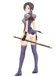 Rule 34 | 1girl, armor, ass, bad id, bad pixiv id, black hair, blue footwear, boots, breastplate, comugico, creidne (fire emblem), dress, fingerless gloves, fire emblem, fire emblem: genealogy of the holy war, gloves, grey eyes, highres, looking to the side, nintendo, panties, pantyshot, short dress, short hair, side slit, simple background, solo, standing, sword, thigh boots, thighhighs, underwear, weapon, white background, white panties, wind, wind lift