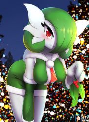 Rule 34 | 1girl, :3, artist name, bent over, blue sky, blush, breasts, christmas, christmas tree, closed mouth, collarbone, colored skin, cowboy shot, creatures (company), detached sleeves, dress, female focus, fur-trimmed dress, fur-trimmed sleeves, fur trim, game freak, gardevoir, gen 3 pokemon, green dress, green hair, hair over one eye, hand up, hanging breasts, holding, looking at viewer, medium breasts, mistletoe, night, nintendo, outdoors, patreon logo, patreon username, pokemon, pokemon (creature), red eyes, rilex lenov, short dress, short hair, sky, sleeveless, sleeveless dress, smile, solo, standing, star (sky), starry sky, tree, watermark, white skin
