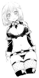 Rule 34 | 1girl, breasts, cleavage, fantasy earth zero, fbc, gloves, greyscale, large breasts, monochrome, open clothes, open shirt, panties, shirt, solo, thighhighs, underwear