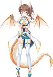 Rule 34 | 1girl, :o, absurdres, arm grab, armlet, breasts, brooch, cleavage, coattails, dragon girl, dragon horns, dragon tail, dragon wings, drapri guu-ta-life, full body, garter straps, hair ornament, hairclip, hand on own thigh, highres, horns, ichinose suzuka, jewelry, large breasts, looking at viewer, official art, side ponytail, solo, tail, takano yuki (allegro mistic), thighhighs, transparent background, white thighhighs, wings, wrist cuffs