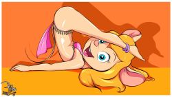 Rule 34 | 1girl, animal ears, arabian clothes, blonde hair, blue eyes, chip &#039;n dale rescue rangers, furry, gadget hackwrench, long hair, mouse girl, open mouth, orange background, pepipopo, source request