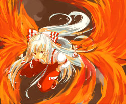 Rule 34 | 1girl, female focus, fiery wings, fire, fujiwara no mokou, long hair, nugaa, ribbon, solo, touhou, white hair, wings