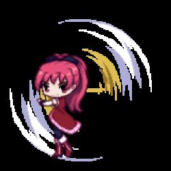 Rule 34 | 10s, 1girl, animated, animated gif, boots, bow, full body, grief syndrome, hair bow, lowres, magical girl, mahou shoujo madoka magica, mahou shoujo madoka magica (anime), pixel art, ponytail, red eyes, red hair, sakura kyoko, spinning, transparent background, weapon