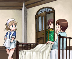 Rule 34 | 00s, 2girls, agahari, bed, bedroom, christiane barkhorn, frown, gertrud barkhorn, gift, multiple girls, nurse, sketch, strike witches, world witches series