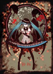 Rule 34 | 1girl, aqua hair, back-to-back, bad bye (vocaloid), badbye (vocaloid), bouquet, elbow gloves, flower, gloves, hat, hatsune miku, instrument, keyboard (instrument), long hair, looking at viewer, necktie, pantyhose, rose, solo, twintails, very long hair, vocaloid, yosakuh
