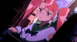 Rule 34 | 1girl, animated, animated gif, bouncing breasts, breasts, glasses, highschool of the dead, large breasts, pink hair, solo, tagme, takagi saya, twintails