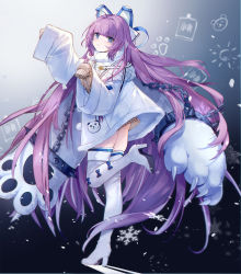 Rule 34 | 1girl, animal ears, azur lane, bkko, blue eyes, blush, boots, coat, dress, fake animal ears, full body, fur trim, hair ornament, high heel boots, high heels, highres, long hair, long sleeves, looking at viewer, paw pose, pom pom (clothes), purple hair, solo, sweater, tashkent (azur lane), thighhighs, very long hair, white coat, white footwear, white thighhighs, wide sleeves, winter clothes