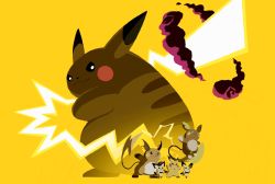 Rule 34 | :3, alolan form, alolan raichu, creatures (company), evolutionary line, floating, game freak, gen 1 pokemon, gen 2 pokemon, gen 7 pokemon, gigantamax, gigantamax pikachu, glowing, glowing eyes, glowing tail, highres, kasai (pixiv24704749), looking at viewer, looking back, nintendo, no humans, pichu, pikachu, pokemon, pokemon (creature), raichu, simple background, smile, spiky-eared pichu, yellow background