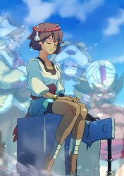 Rule 34 | 2boys, 2girls, ajna (indivisible), alex ahad, ankle wrap, axe, barefoot, beads, bracelet, closed eyes, ghost, hatchet, indivisible, jewelry, meditation, multiple boys, multiple girls, official art, razmi (indivisible), see-through, sitting, solo focus, tungar, weapon, zebei (indivisible)