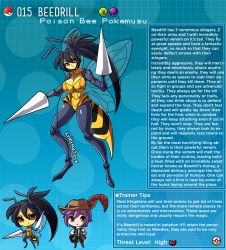 Rule 34 | 1boy, 1girl, antennae, arthropod girl, arthropod limbs, artist name, bee girl, beedrill, black hair, breasts, brown eyes, commentary, creatures (company), digitigrade, english commentary, english text, game freak, gen 1 pokemon, highres, insect girl, insect wings, kinkymation, large breasts, long hair, monster girl, nintendo, poke ball, pokemon, pokemon (creature), ponytail, profile, purple hair, red eyes, stinger, very long hair, wings