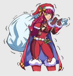 Rule 34 | 1girl, blue cape, bodysuit, candy, candy cane, cape, chriiis, christmas, facial mark, fire emblem, fire emblem engage, fire emblem heroes, food, hair ornament, hat, highres, holding, holding sack, multicolored cape, multicolored clothes, nintendo, official alternate costume, red bodysuit, red cape, sack, santa hat, solo, star (symbol), star facial mark, star hair ornament, star print, two-tone cape, yunaka (fire emblem), yunaka (fire emblem) (spirited envoy)